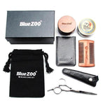 Bluezoo Men Moustache Cream Beard Wax Kit with Scissors Comb Bag Natural Organic Beard Oil Beard Wax Balm for Beard Growth